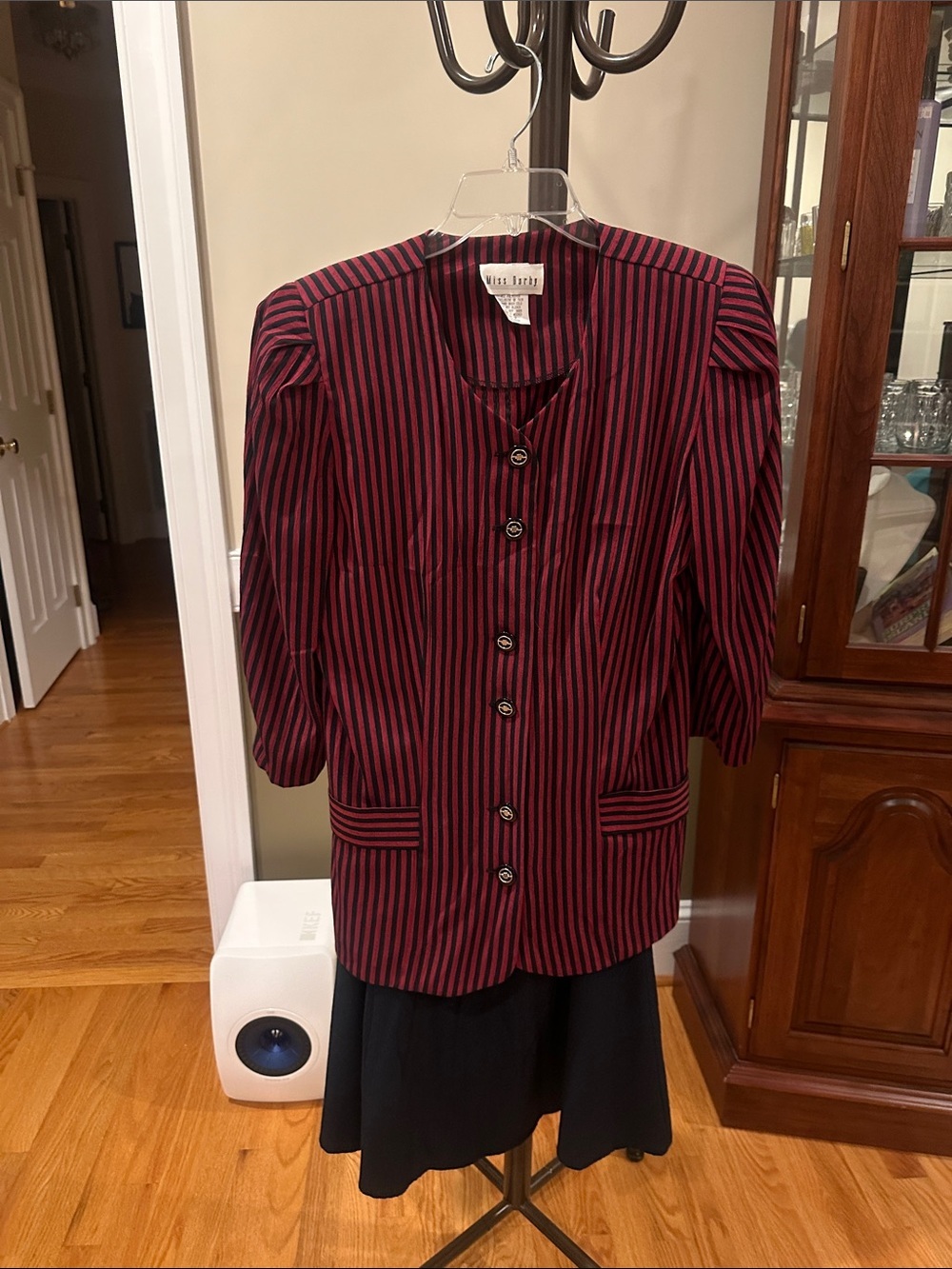 Vera Mont Burgundy and Black Striped Blazer with skirt